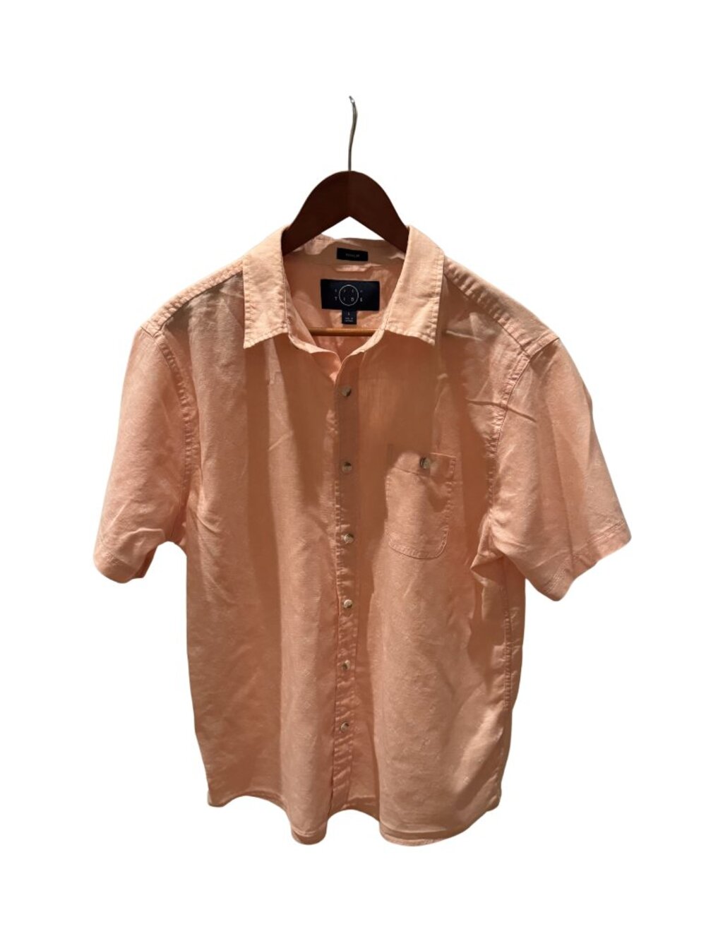 Even Tide Men's Linen/Cotton Peach Button Down - Size L